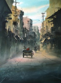 Javid Tabatabaei, 12 x 29 inch, Watercolor on Paper, Cityscape Painting, AC-JTT-037